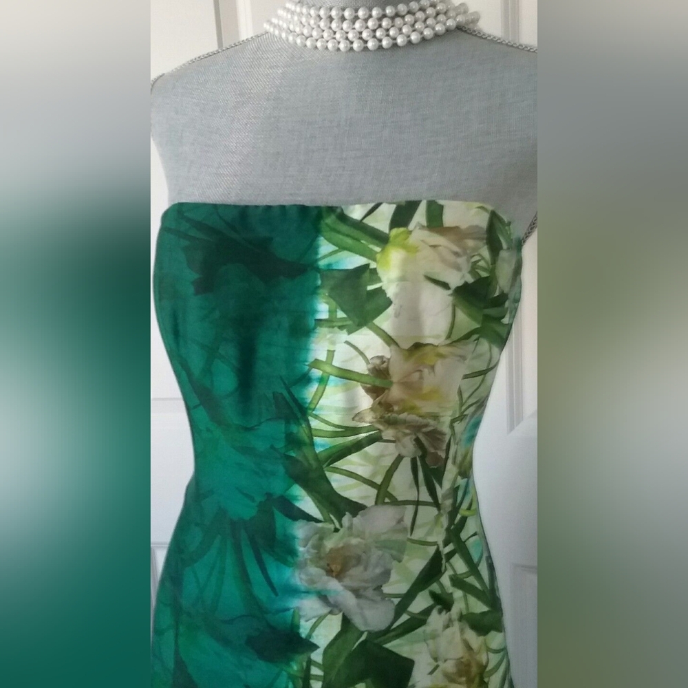 ○$4,800 OSCAR DE LA RENTA GREEN FLORAL SILK GOWN US 10 L - Picture 10 of 16